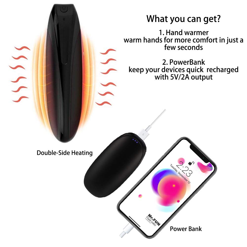 Alfway Rechargeable Pocket Hand Warmer Quick Heater 41~52℃/105~125℉ Last 5~8 Hours, Fast Recharge 5V/2A 5200mAh Reusable Portable Double-Side USB Electric 2-in-1 Hand Warmer/Power Bank, The Godsend for Raynaud\'s Arthritis, Suitable for Chi