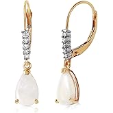 Galaxy Gold GG 14k Yellow Gold Genuine Diamonds and Pear-shaped Opal Dangle Earrings