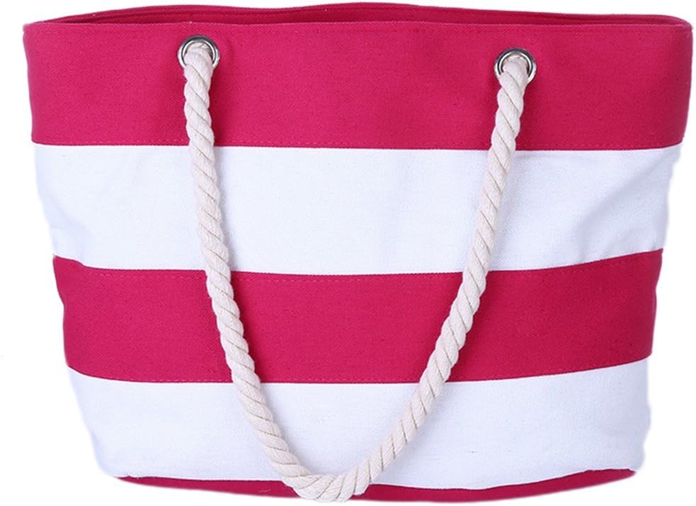 Leisial Women Canvas Handbag Simple Stitching Color Design Stripes Beach Shoulder Bag Environmental Protection DIY Bag for Shopping or School