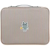 kimhachan Stripe Kitty Laptop Pouch with Handle | Vintage-Inspired Fabric Cute Notebook Case Sleeve for women (Blue x Red, 13 inch)