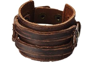COOLLA Antique Men's Brown Leather Cuff Bracelet, Leather Wrist Band Wristband Handcrafted Jewelry Sl2256