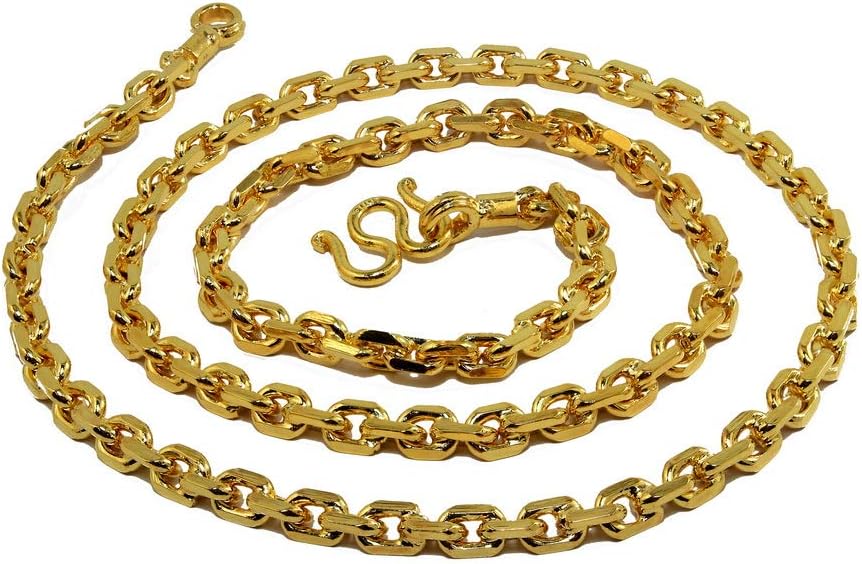 Bangkok Bazaar Thailand's Classic Design Men's Chain 24K yellow Gold Plated Thai Anchor-Link 25.5" Necklace