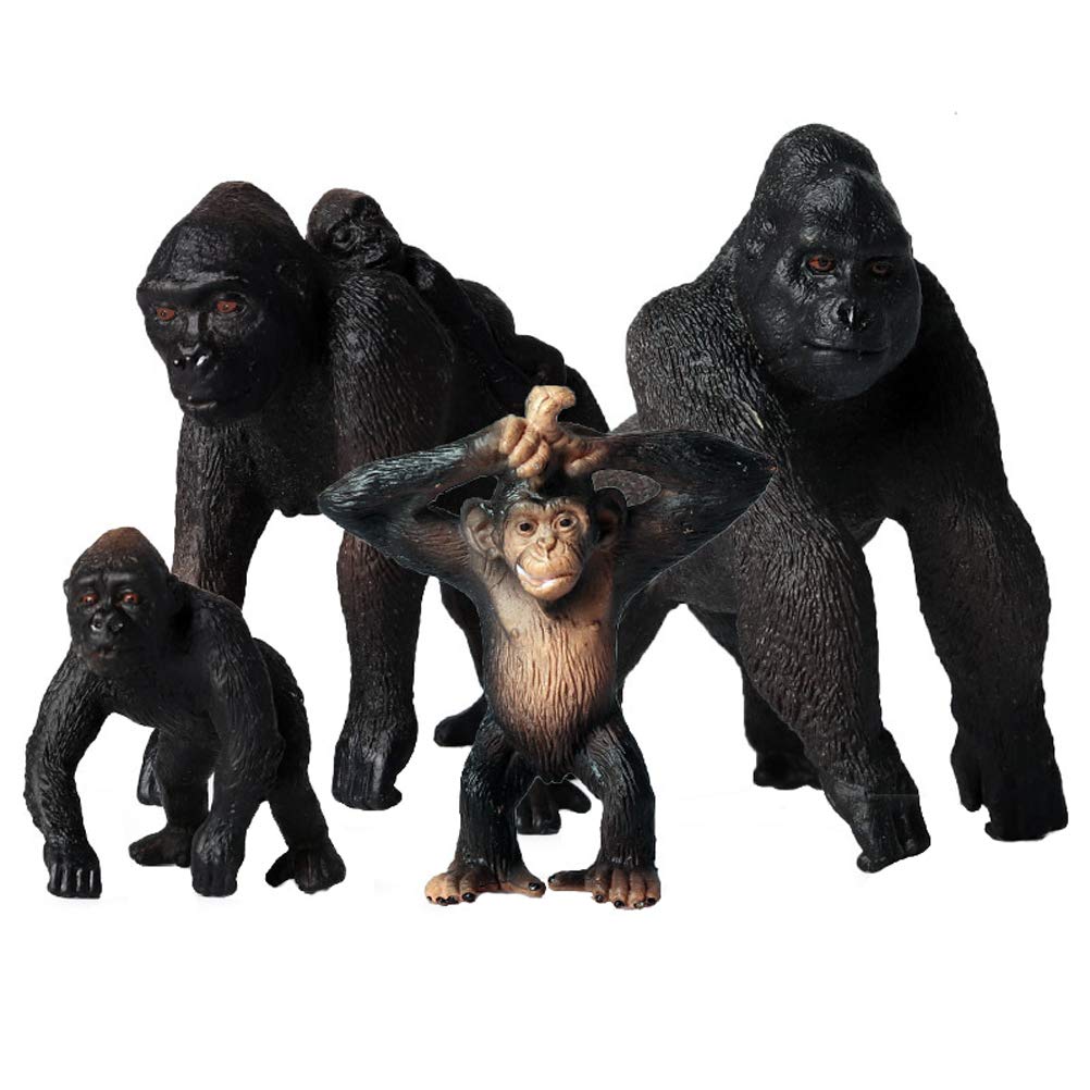 JOKFEICE Animal Figures - 4pcs Realistic Chimpanzee Action Model - Plastic Animal Learning Educational Bath Toys - Birthday Cupcake Topper Party Favors Gift For Kids