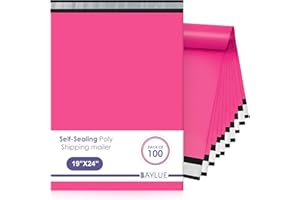 BAYLUE Hot pink Large Poly Mailers 19x24 Inch | Strong Adhesive Self-Seal Mailer Bags | Tear, Tamper, Water Resistant Shipping Envelopes Thick Strong polymailer Bags XL Clothing Shipping Bags | 100 Pcs Bulk