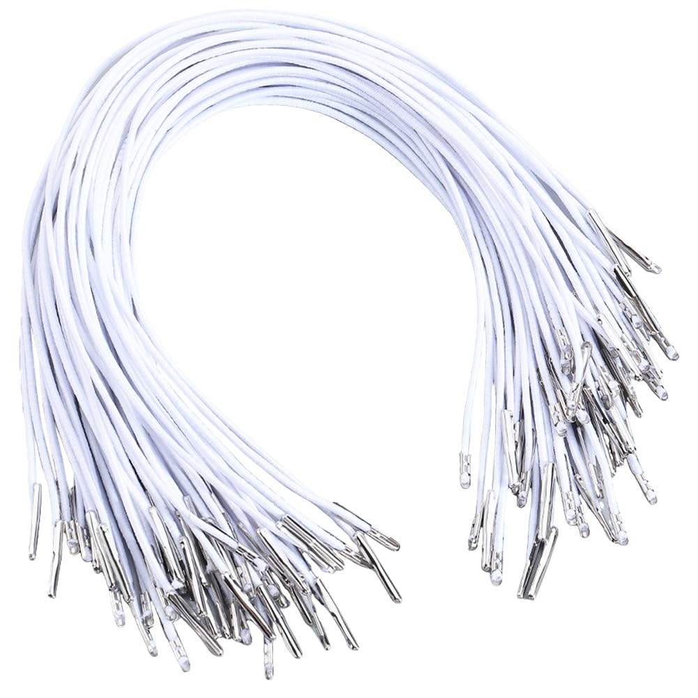 GORGECRAFT 100Pcs Elastic Barbed Cords Hat Elastic Ropes Elastic Fibre Round String with Metal Barbs Fastener Stretch Loop Strings for DIY Making Crafts Badges Signs Party Hats