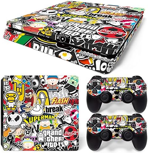 FriendlyTomato PS4 Slim Skin and DualShock 4 Skin - Collage Design - PlayStation 4 Slim Vinyl Sticker for Console and Controller Skin