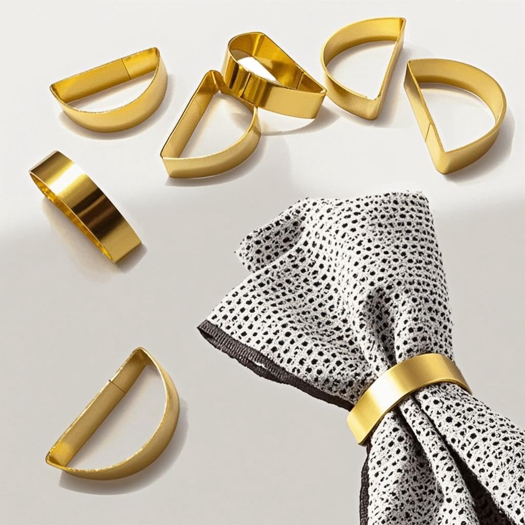 Photo 1 of 16 Pcs Gold Napkin Rings-Stainless Steel Napkin Rings,Metal Napkin Ring for Table Settings Wedding Christmas Party Dinner Table(Semicircle)