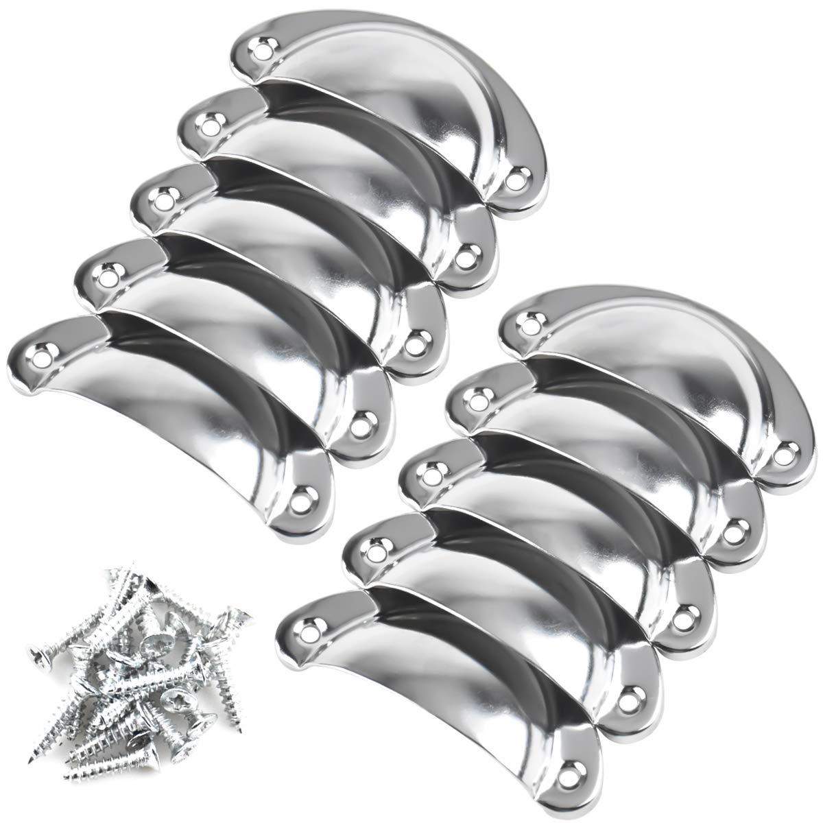 10pcs Drawer Handles Cabinet Pulls Handles Retro Door Handle Shell Pull Handles Furniture Knobs Semicircle Shell Cup Handles Half Moon Metal Hardware Handles Closet Knobs for Kitchen Cupboard + Screws