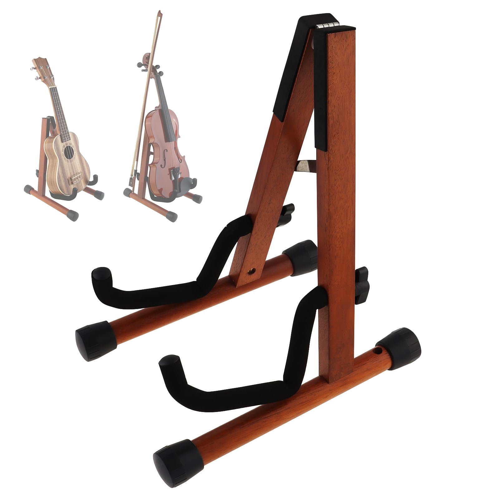 MuzcYM Violin Stand, Ukulele stand, Wooden Banjo Stand, Real Mahogany Solid Wood Floor Violin Stand with Bow Holder, Foldable A Stand for Ukuleles Violin Viola with Bow Holder
