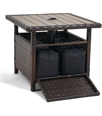 40 lb patio umbrella base Patio Outdoor Market Umbrella Holder Base 40/55 lbs Square Concrete Stand with Wheels - Teak Color
