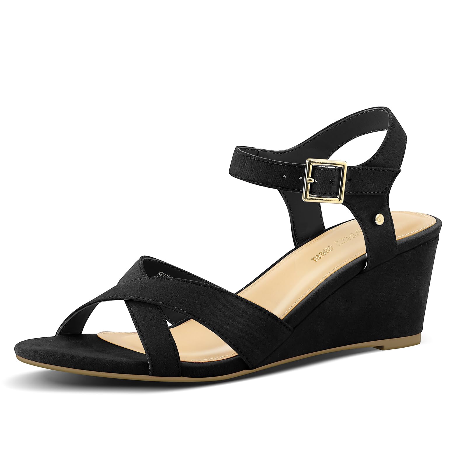 Photo 1 of PIZZ ANNU Women's Wendy Low Wedge Sandals Ankle Strap Espadrille Open Toe Casual Summer Women Wedge Heels Shoes, Black Suede 9