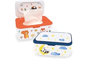 LOVPPY 2Pcs Baby Wipes Dispenser, Diaper Wipe Holder with Lid, Refillable Wipes Case Container with Sealing Design, Flushable Wipes Pouch Case Storage Box for Bathroom, Keeps Wipes Fresh Easy Open & Close