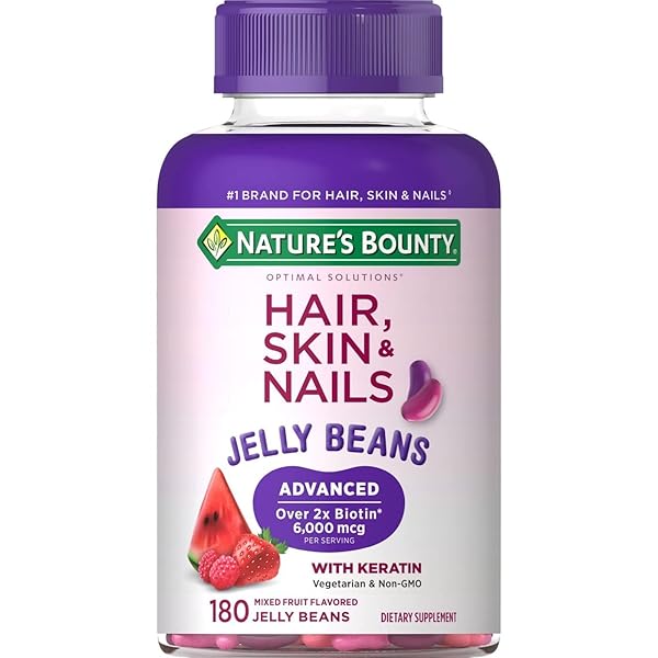 NATURE’S BOUNTY OPTIMAL SOLUTIONS ADVANCED HAIR, SKIN & NAILS JELLY BEANS WITH BIOTIN, MIXED FRUIT FLAVOR, 180 COUNT