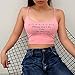 F_topbu Women Tank Crop Tops Teen Girls Letter Print Sleeveless Blouse Solid Halter Cami Shirt Camisoles Pink