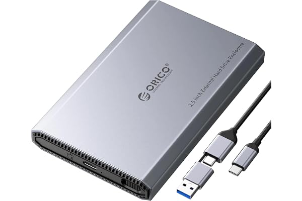 ORICO Aluminum USB C Hard Drive Enclosure for 2.5 Inch SATA SSD/HDD, USB 3.2 GEN 2 USB C to USB A/C 2 in 1 Cable, Support mac