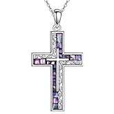 MONGAS Cross Necklace 925 Sterling Silver Praying Hand/Filigree/Orchid/Mustard Seeds/Lighthouse/Cross Pendant Necklace Christian Catholic Jewelry Gifts for Women Faith