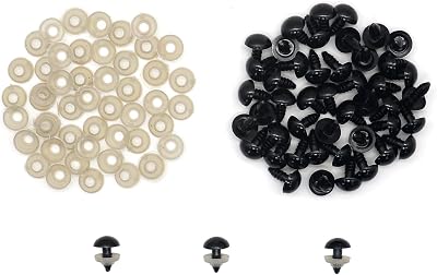 jeufun 50Pcs 12mm Safety Eyes Set for DIY Dolls Plush Animals Black