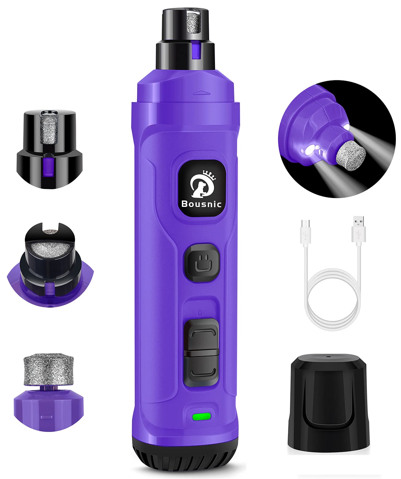 Photo 1 of BOUSNIC Dog Nail Grinder with 2 LED Light - Super Quiet Pet Nail Grinder Powerful 2-Speed Electric Dog Nail Trimmer File Toenail Grinder for Puppy Small Medium Large Breed Dogs & Cats (Purple)
