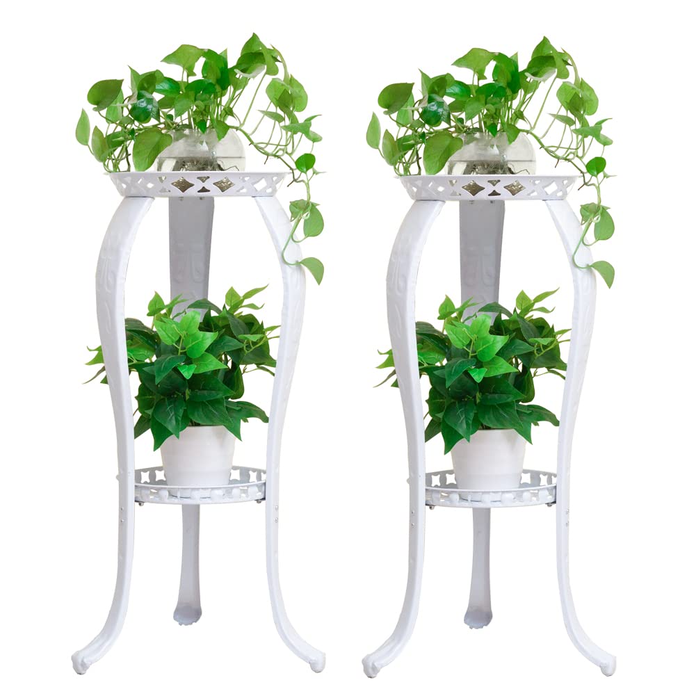 Photo 1 of 2 Pack Metal Potted Plant Stand 2 Tier Tall Flower Pot Stands Decorative Flower Pot Rack Planter Holders Indoor Outdoor