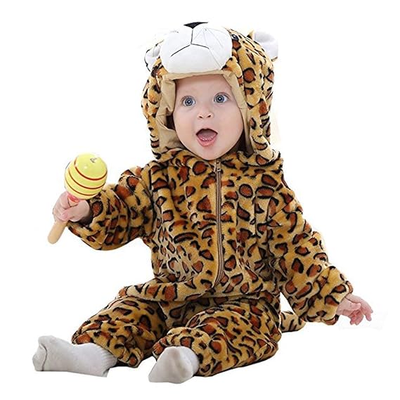 boy girl jumpsuit full size Flannel baby rompers leopard happy
