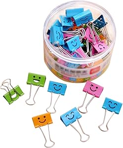 40 Pack 19mm Smiling Binder Paper Clips/Mini Colored Metal Foldback Fun Clip Clamps with Cute Hollow Smile Face for Pictures Photos, Food Bags, Assorted Color (0.75 inch, Small)