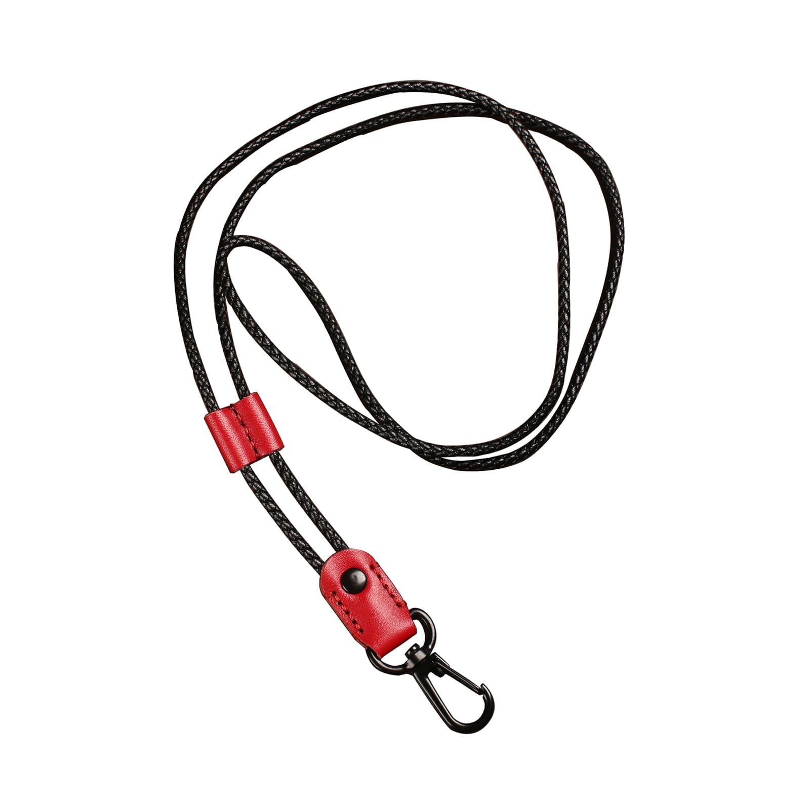 aolaso Leather Neck Lanyard, Lanyard Neck Strap Lanyard with Strong Metal Clip for ID Badge, Adjustable Lanyard for Women and Men (Black) (Red)