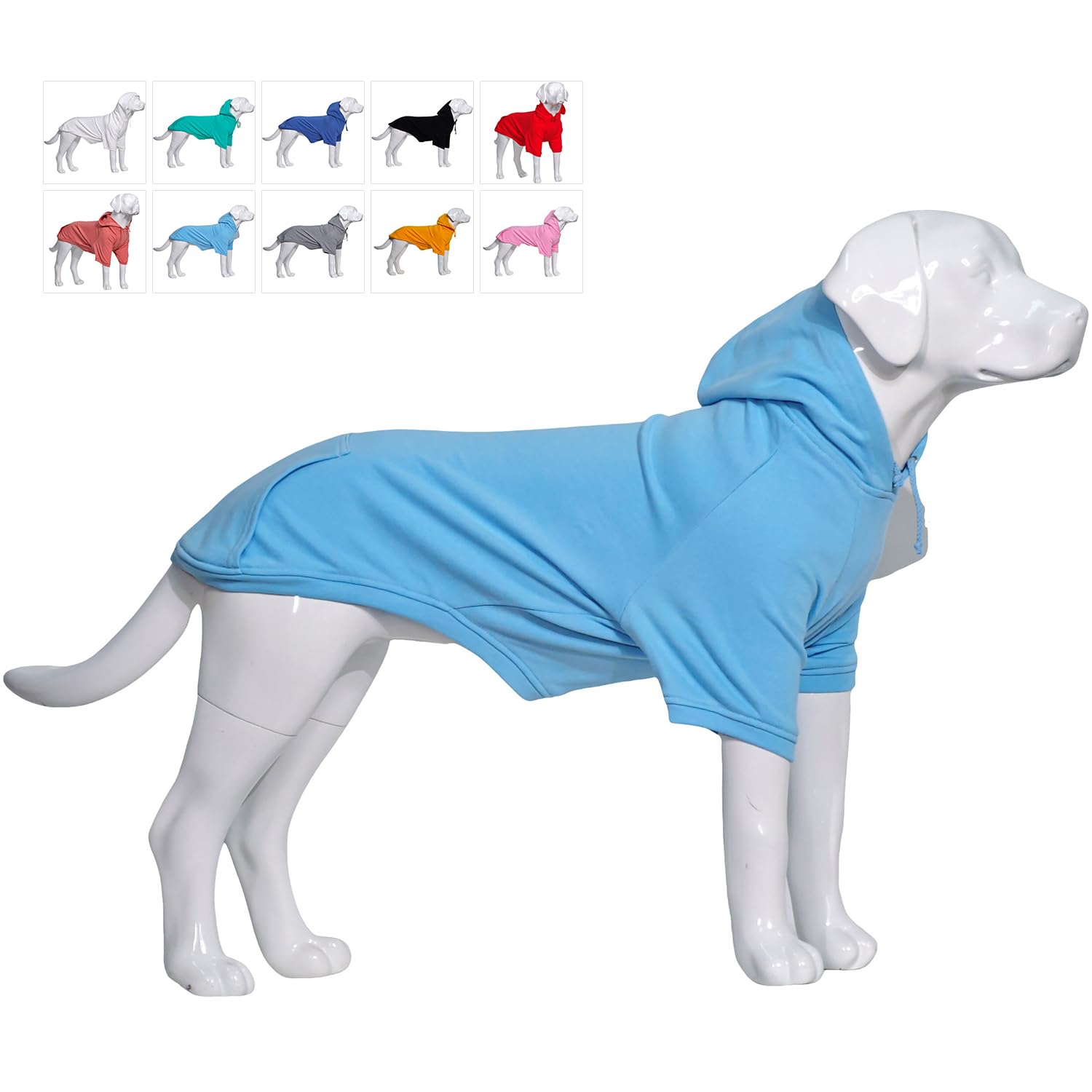 Lovelonglong Blank Basic Hoodie Sweatshirt for Dogs 100% Cotton Fits Small Medium Dachshund Large Dog Skyblue D-M