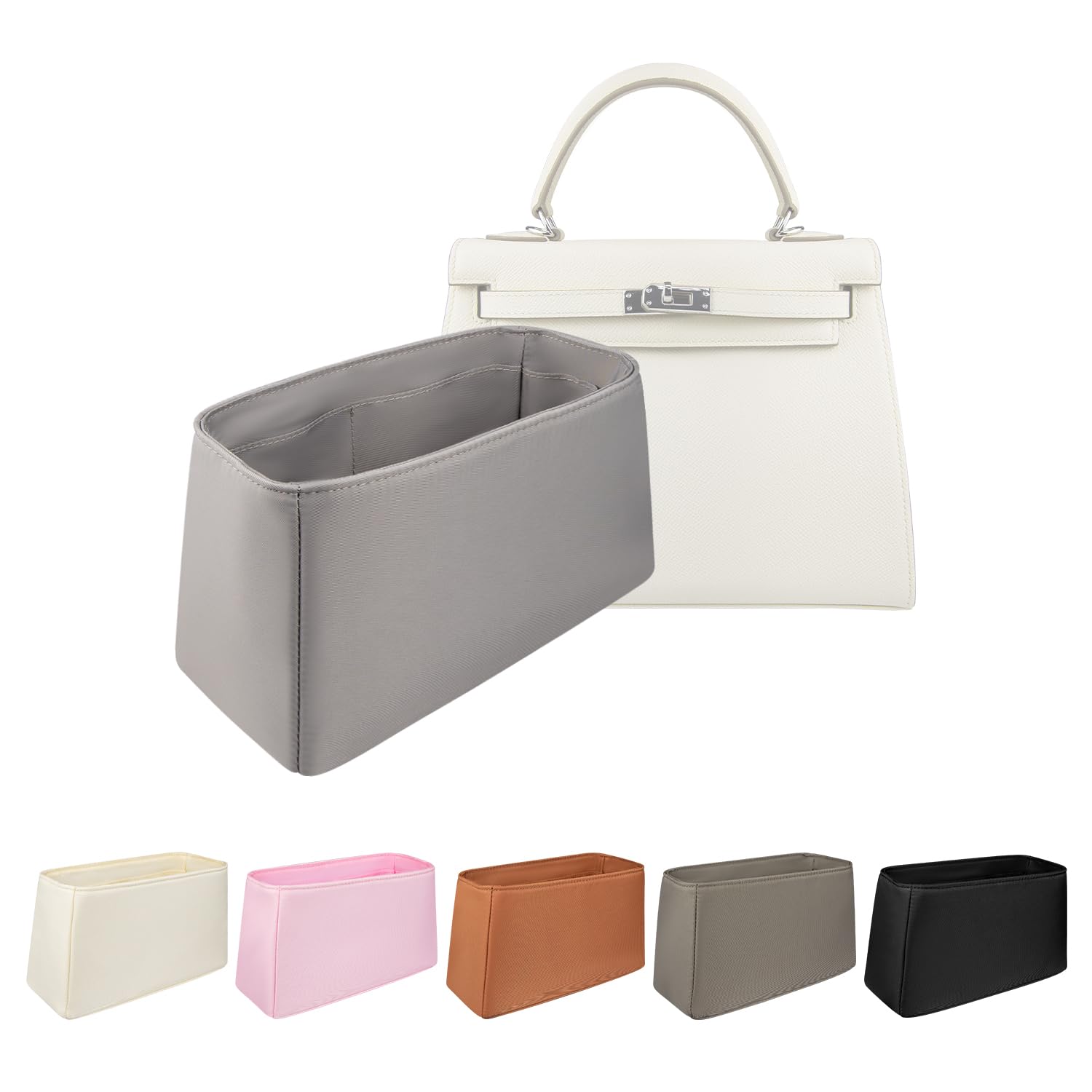 Photo 1 of Soying Organizer Insert for Kelly Mini/25/28/32/35/40, Nylon Inner Bag Organiser(Size: KL25 Sellier, Color: Pearl Gray)