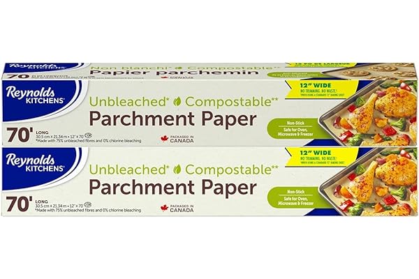 Reynolds Kitchens Unbleached Parchment Paper/12 inches x 70 feet 2-Pack/Parchment Paper Roll/Baking Paper/Compatible as Air F