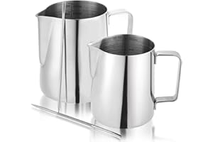 Nicunom 2 Pack Milk Frothing Pitcher, 12oz & 20oz Espresso Steaming Pitcher, Stainless Steel Milk Frother Steamer Cup, Perfec