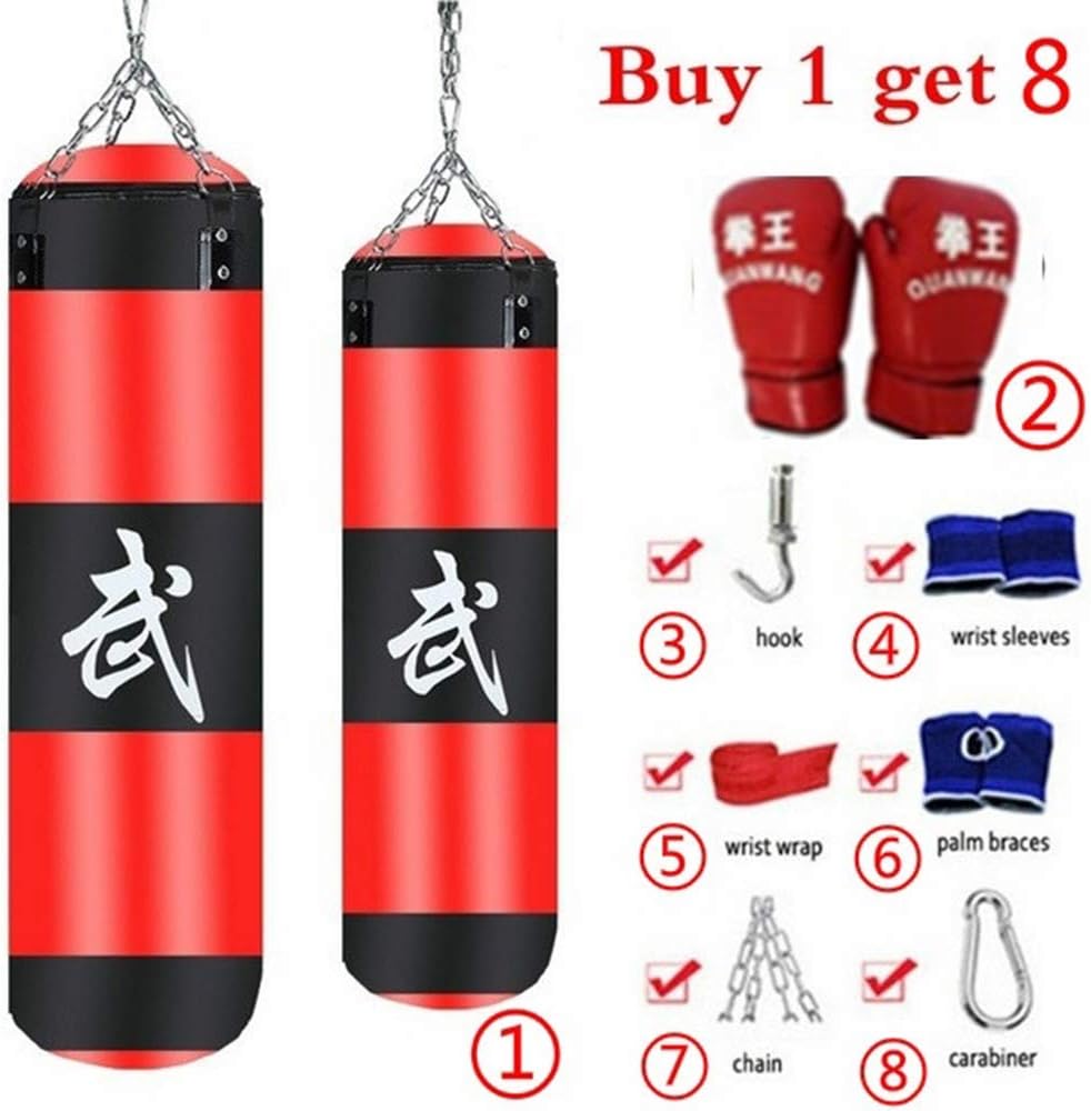 MoMo Honey Boxing Set,8Pcs Punch Bag Heavy Training Punching Sandbag Gloves Hanging Chain Hook For Adult Professional and Beginners Boxer Training