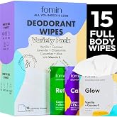 FOMIN Travel Deodorant Wipes for Women &amp; Men - 15 Count Variety Pack | pH Balanced, Hypoallergenic Mini Underarm &amp; Body Wipes - Plastic-Free &amp; Individually Wrapped - Travel Size for Gym &amp; Camping