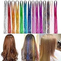 Junboys Hair Tinsel Strands 47" Sparkling Shiny Hair Tinsel Extensions 14 Colors 1700 Pieces, Hair Flairs Extensions Party Highlights Glitter Extensions Multi-Colors Hair Streak Synthetic Hairpieces.