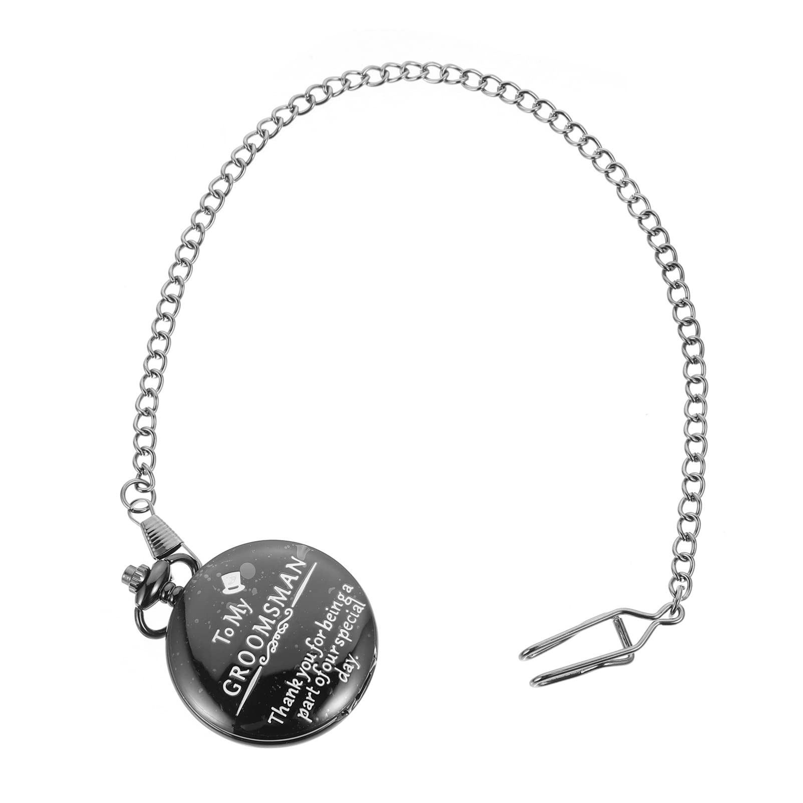 Hemobllo Groomsmen Gifts for Wedding Proposal Engraved to Watch Vintage Hanging Watch with Chain Wedding Christmas Graduation Gifts (Black)