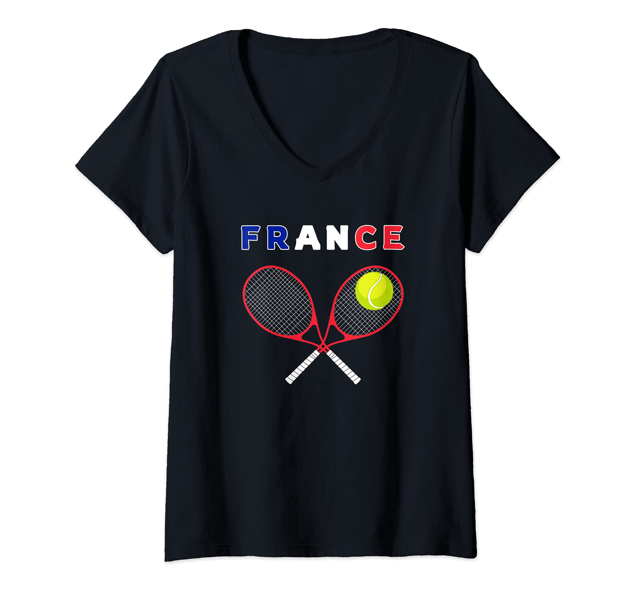 Womens France Flag Tennis Ball Racket / Sport Fans Players / French V-Neck T-Shirt