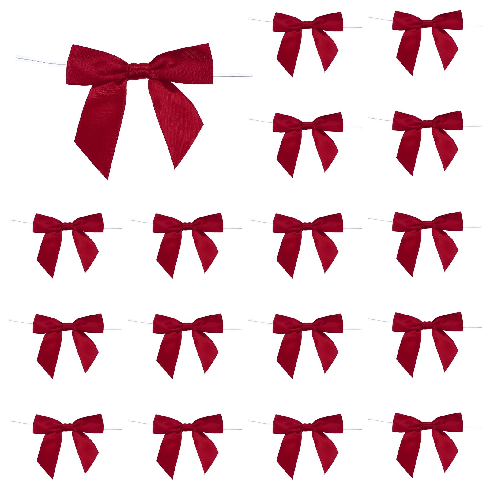 Photo 1 of MECCANIXITY 50 Pcs Pre-Tied Bows Satin Ribbon Bows 3.5" Twist Ties Gift Bows for Craft DIY Candy Bags Christmas Wedding Decor Party Treat Bags Wine Red