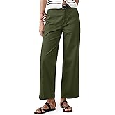 Eddoyee Womens Wide Leg Ankle Pants, High Waisted Straight Leg Stretch Casual Elastic Waist Cropped Pants