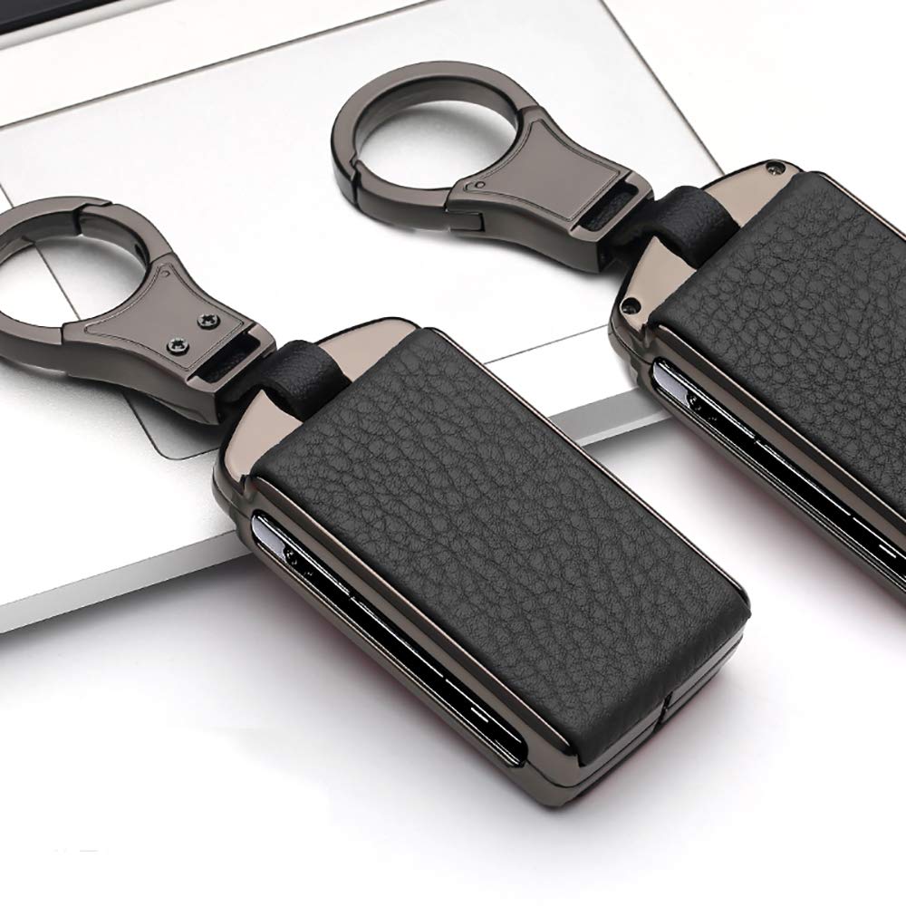 ontto 1 Piece Leather Zinc alloy Car Key Fob Case Key Cover for Volvo xc60 xc90 s90 v90 Smart Car Key fob Remote control Key Holder Protector Jacket with Keyring Key Chain Key Shell Black