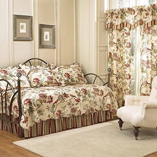 WAVERLY Charleston Chirp 5Piece Quilted Reversible Comforter Day Bed Cover Set, 105" x 54