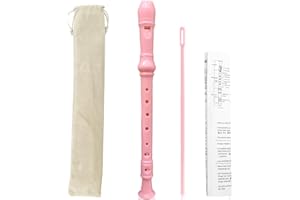 Soprano Recorder, German Style, 8 Hole Treble Flute with Velvet Bag and Cleaning Rod for Beginners (Pink)