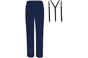 Bienzoe Boys School Uniform Pants: Kids Adjustable Waist Flat Front Dress Trouser Suspender Pack