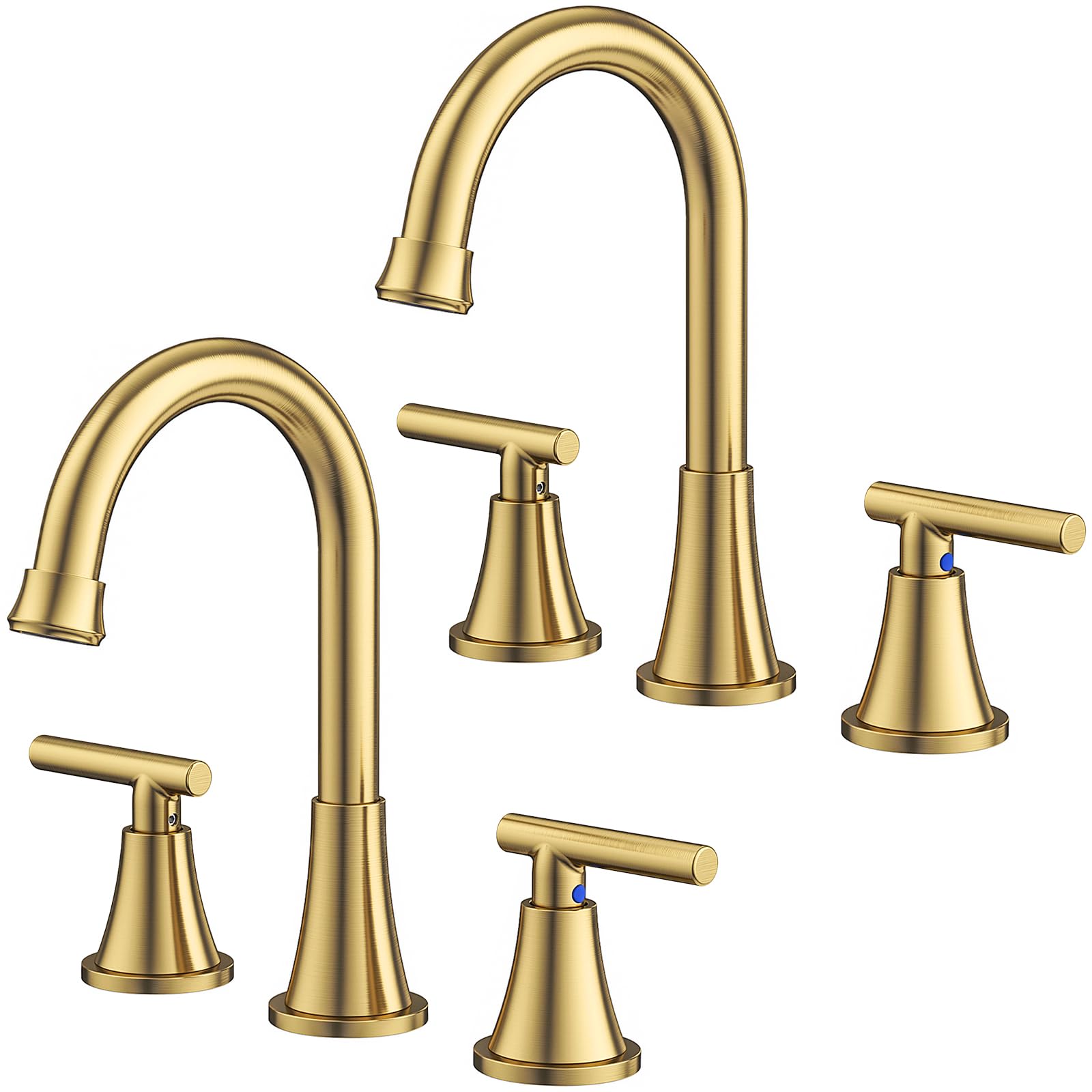Photo 1 of Bathroom Faucets for Sink 3 Hole, Hurran Brushed Gold Bathroom Sink Faucet with Pop-up Drain and Supply Lines, Stainless Steel Lead-Free Widespread Faucet for Vanity RV, 2 Pack