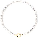 PERLVOYA Gold Baroque Pearl Necklace with Toggle Clasp, 8-12mm AAA Freshwater Pearls, 18K Gold PVD-Coated Chain, Versatile Everyday Jewelry