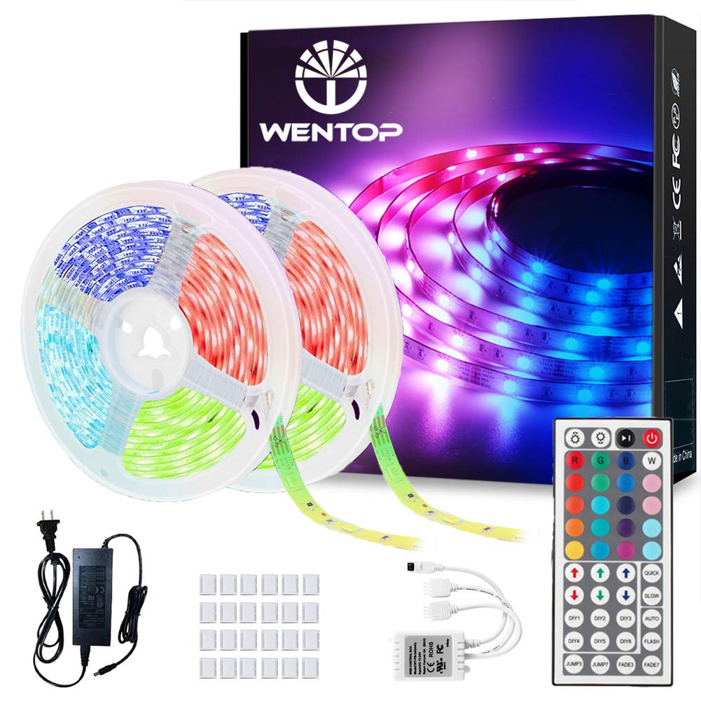 Wentop Led Strip Lights 65 6ft 20m Rgb Led Lights For Bedroom With Power Supply And 44key Ir Remote Controller 2 X 32 8ft In
