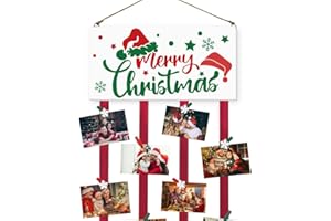 AMIATALO Christmas Card Holder, Merry Christmas Hanging Picture Holder, Xmas Christmas Hanging Card Wall Display with 20 Photo Clips for DIY Christmas Picture Frames Collage Photo Cards Holiday Home Decor