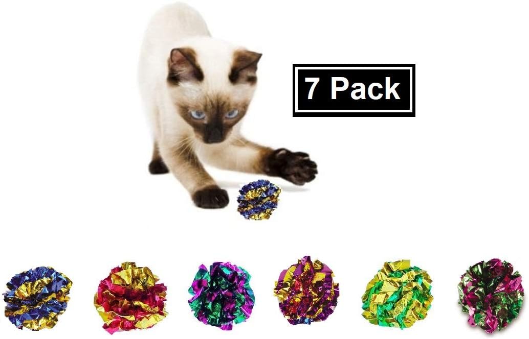 Prairie Horse Supply X Large Premium Mylar Crinkle Balls (7 Pack) (2.5 Inches in Diameter) Interactive Long Lasting Lightweight Shiny Metallic Cat Kitten Toys Assorted Colors : Pet Supplies