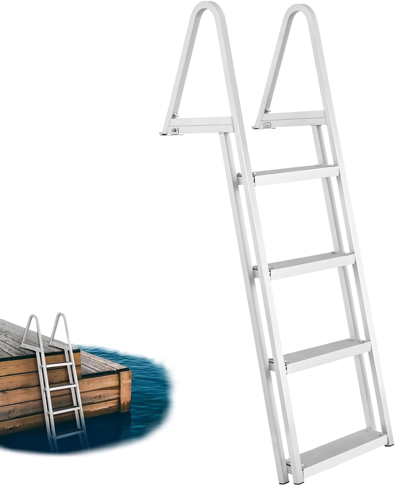 Photo 1 of VEVOR Removable Dock Ladder 4 Step, Pontoon Boat Ladder with Mounting Hardware,Aluminum Swim Ladder with Nonslip Design, Each Step 16" x 4", 350Lbs Load, for Lake, Marine Boarding, Pool