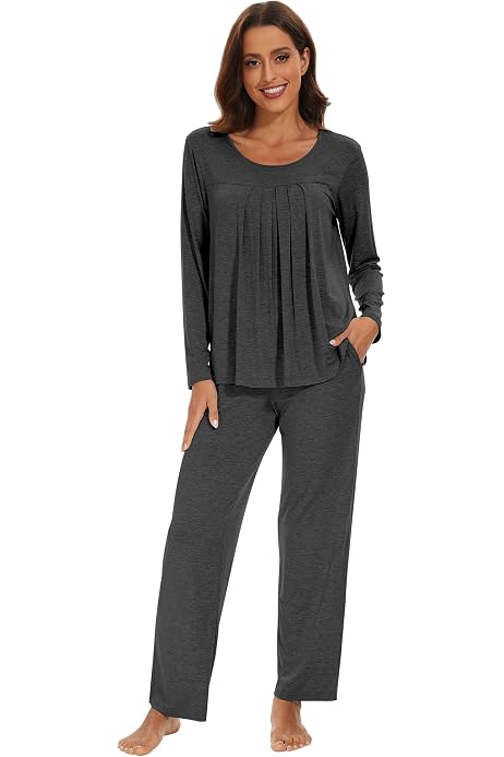 Joyaria Women's Bamboo Viscose Pajama Set - Short Sleeve Top & Long Pants, Button Front, Breathable & Soft - View #8