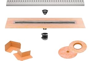 GTDSUPPLY All-in-one Waterproof Linear Shower Drain Kit with 48 Inch Center Outlet Channel Body (KL1V60E120) and Drain Grate Assembly (Cover) in Square Design with Brushed Stainless Steel Finish (KL1B19EB120)