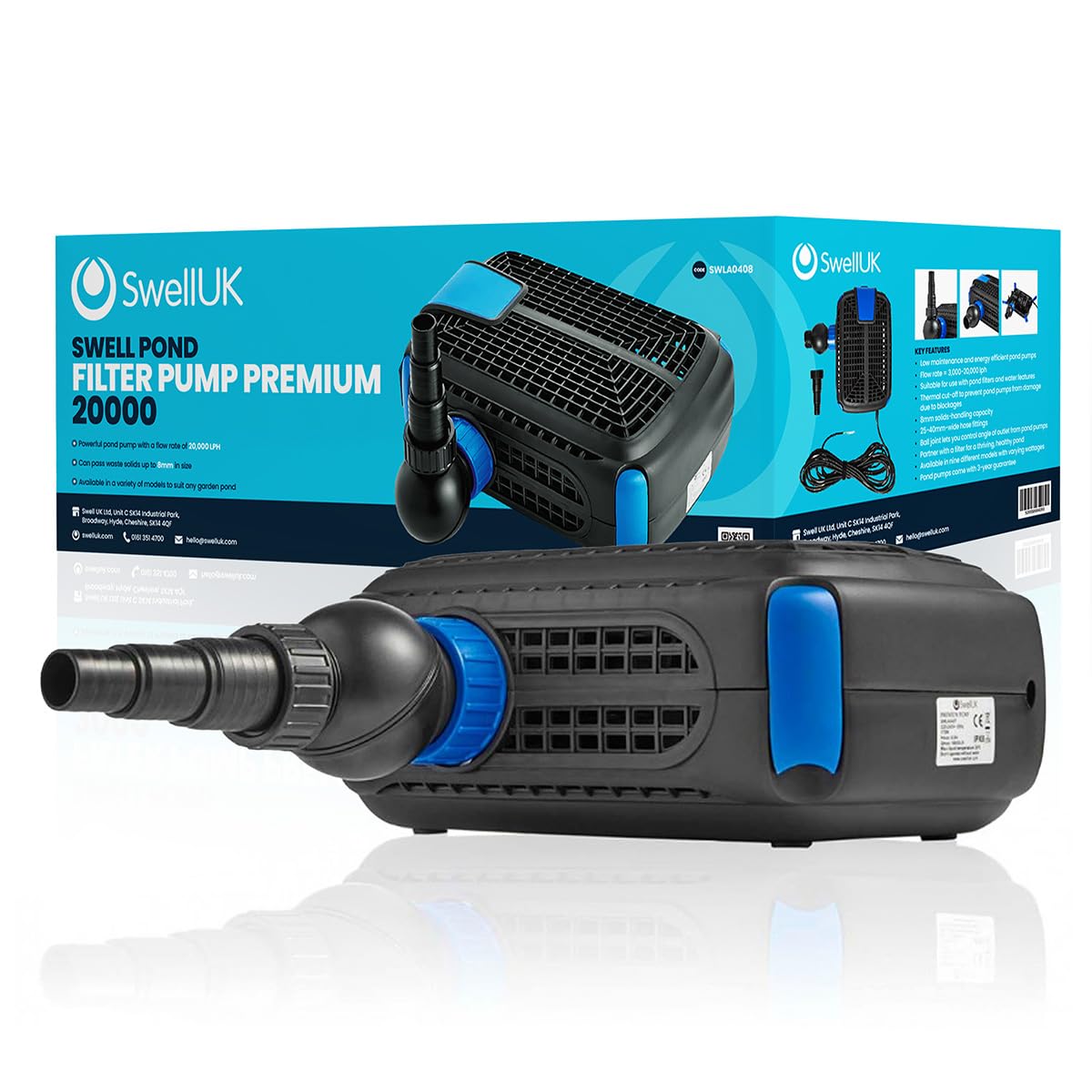 Swell Filter Pump Premium 20,000lph Pond Pump. Energy Efficient Pump for Fish Ponds with a 3-Year Guarantee